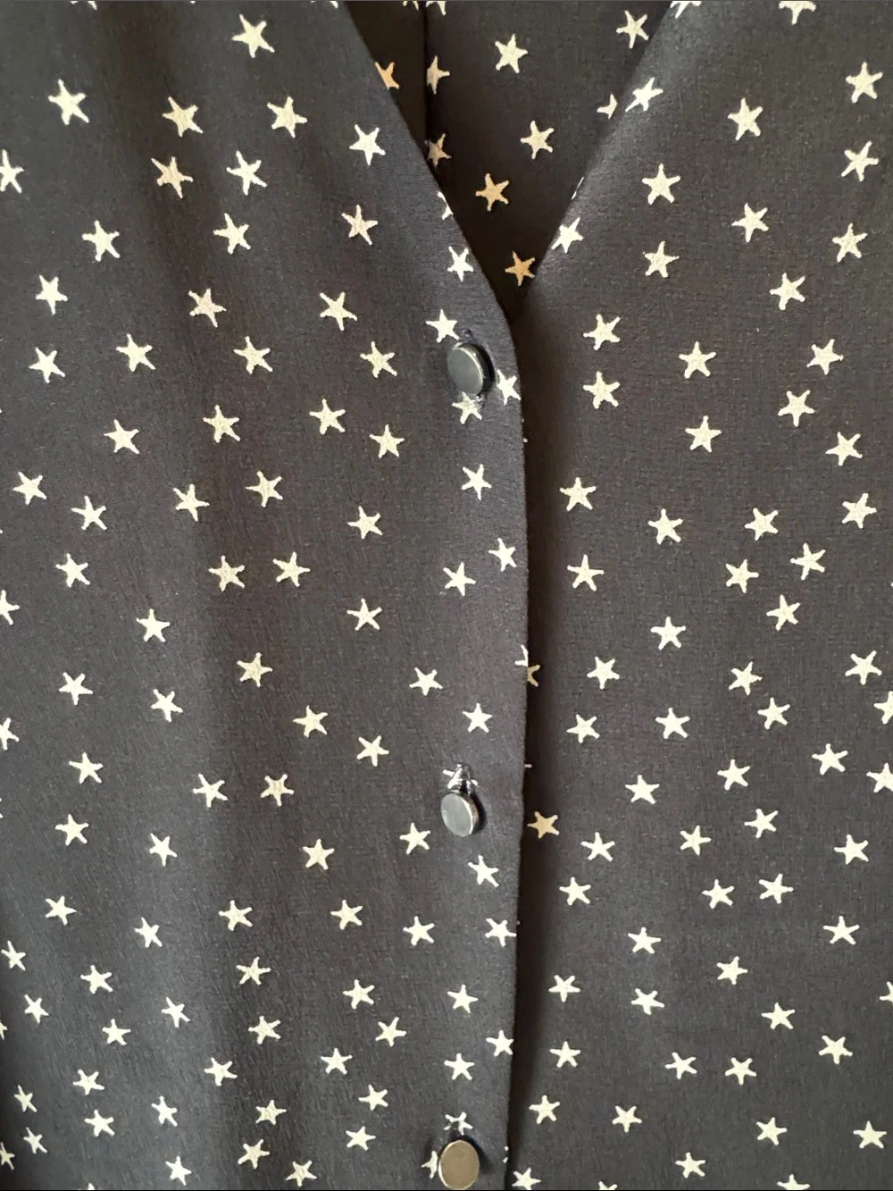 Madewell Black Silk Star-Print Button-Front Blouse with Tie Sleeves